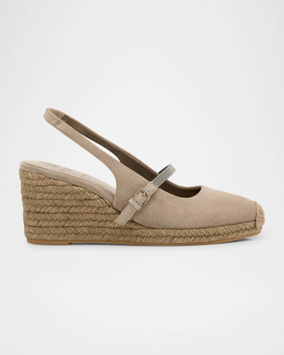 Monili Mary Jane Suede Espadrille Slingback Wedges